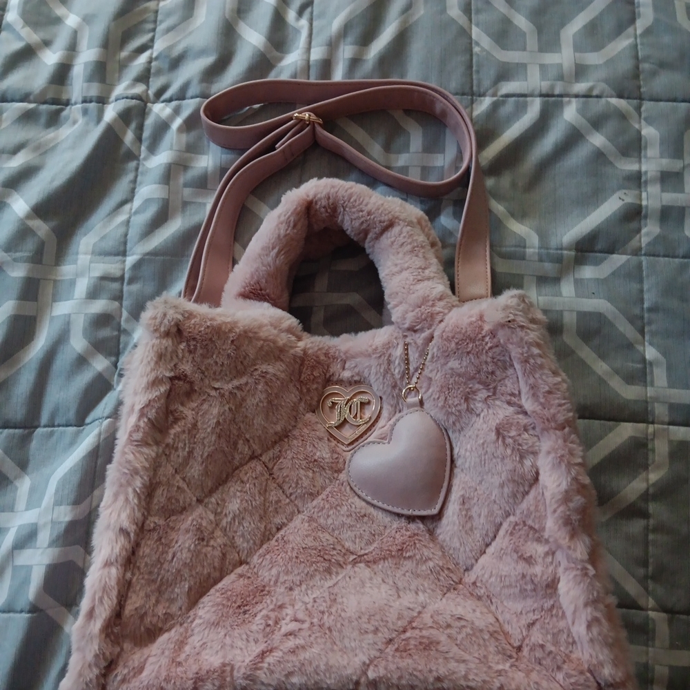 Juicy Couture Pink Faux Fur Tote with Heart Charm